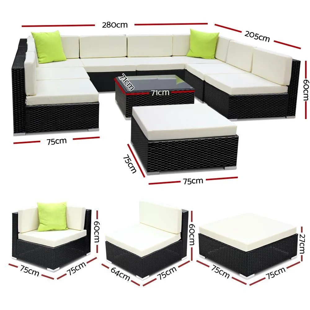 10-Piece UV-Resistant Wicker Outdoor Sofa Set - Gardeon
