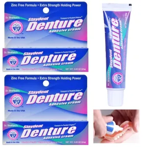 2 Pc Denture Adhesive Cream Sealed Free Secure Hold Fixative Long Lasting 0.85oz