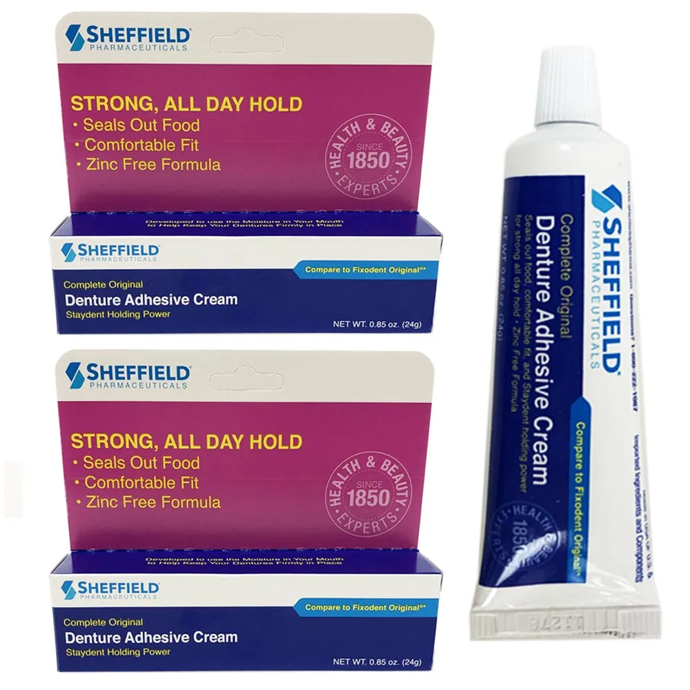 2 Pc Denture Adhesive Cream Sealed Free Secure Hold Fixative Long Lasting 0.85oz