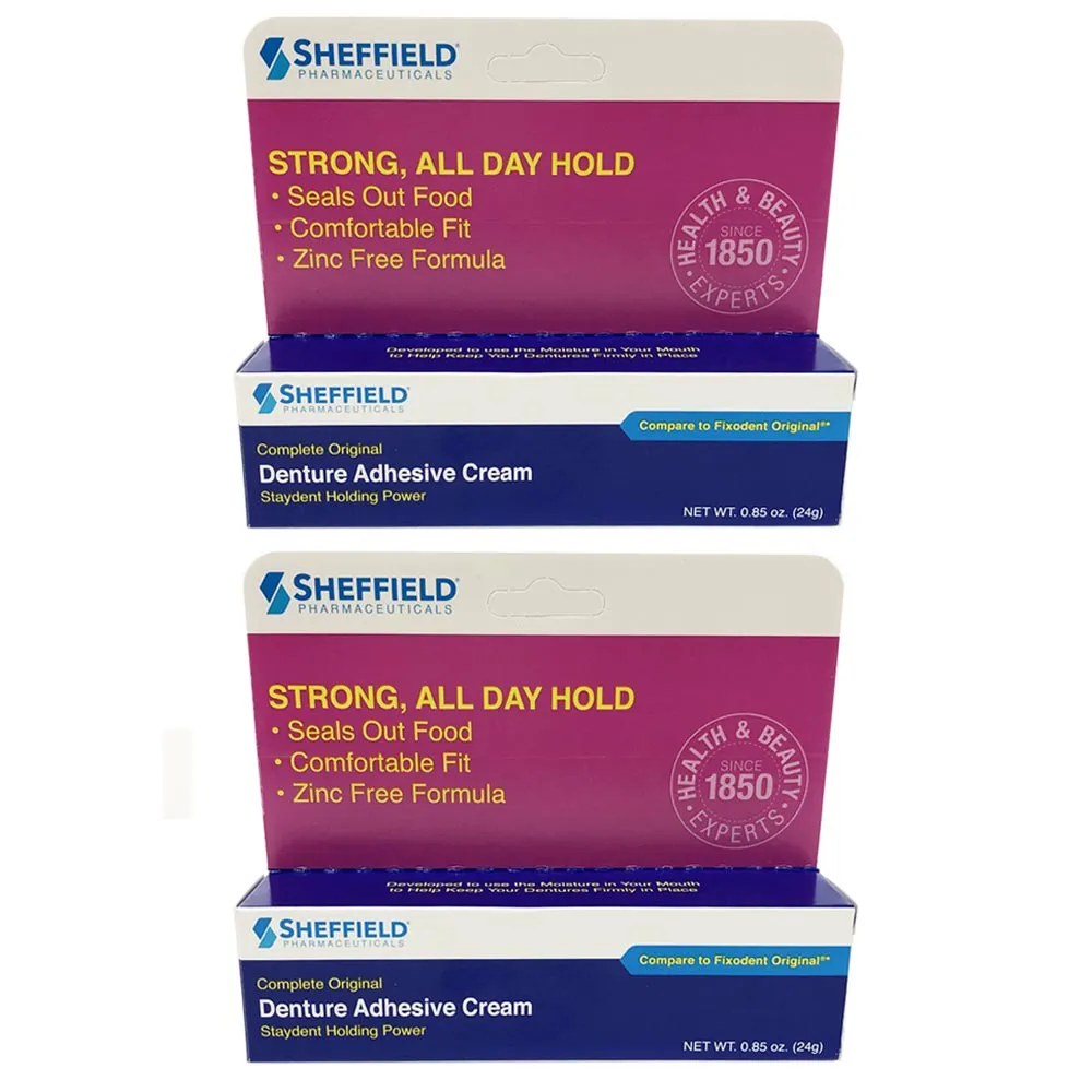 2 Pc Denture Adhesive Cream Sealed Free Secure Hold Fixative Long Lasting 0.85oz