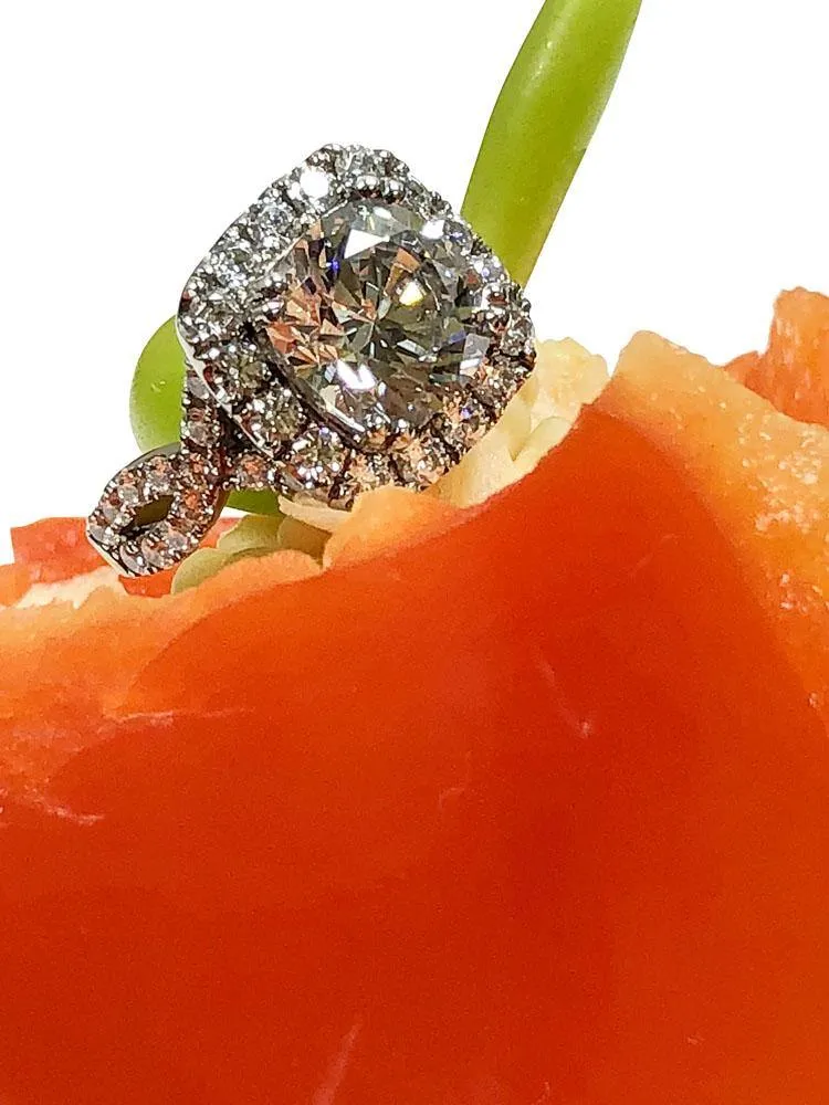 4 Carat Cushion cut cubic zirconia in Cushion Style Halo 14K white gold Engagement ring