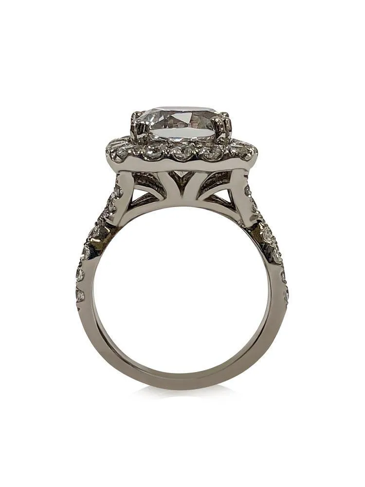 4 Carat Cushion cut cubic zirconia in Cushion Style Halo 14K white gold Engagement ring