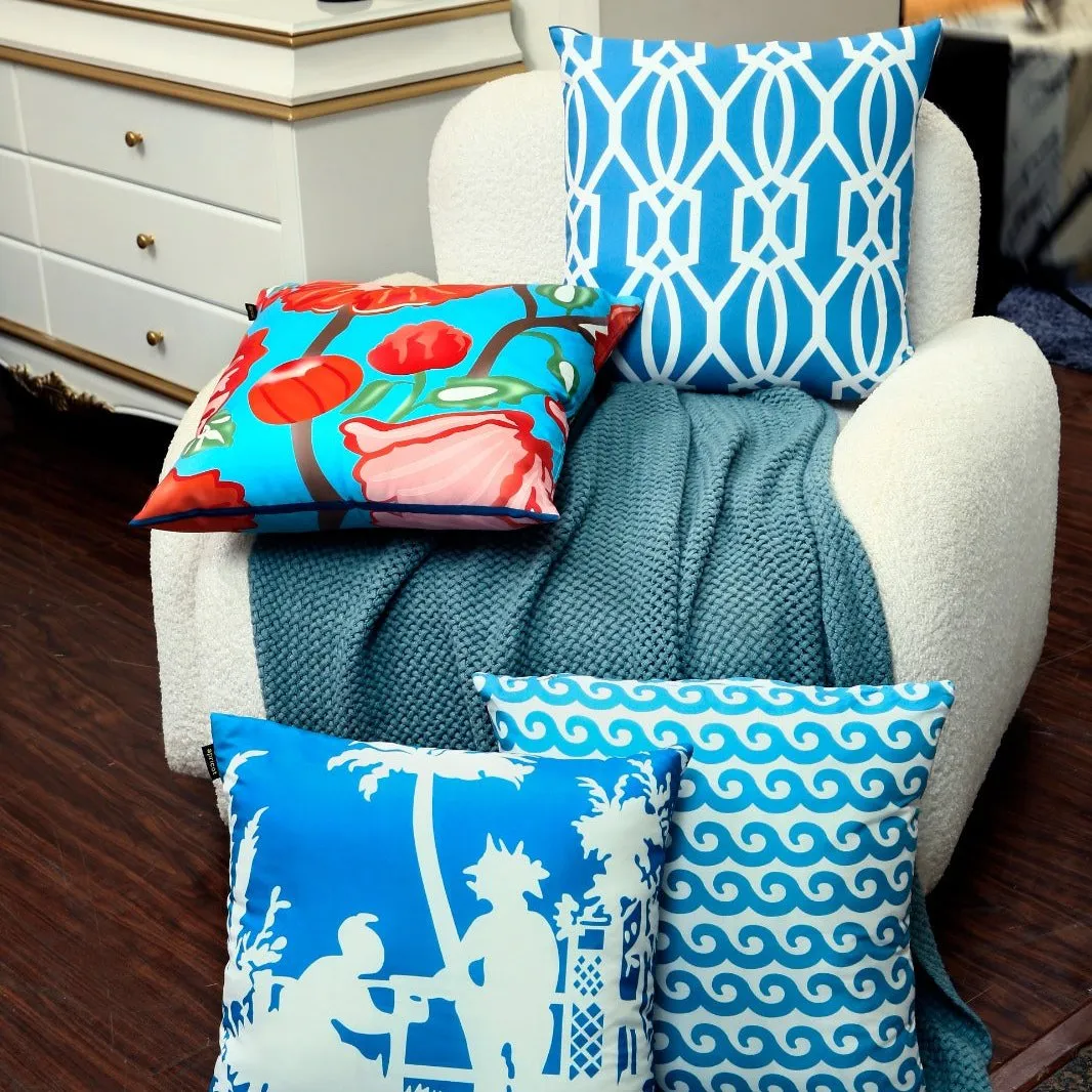 4 PCs Digital Printed Cotton Cushions-BLUE ART