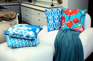 4 PCs Digital Printed Cotton Cushions-BLUE ART