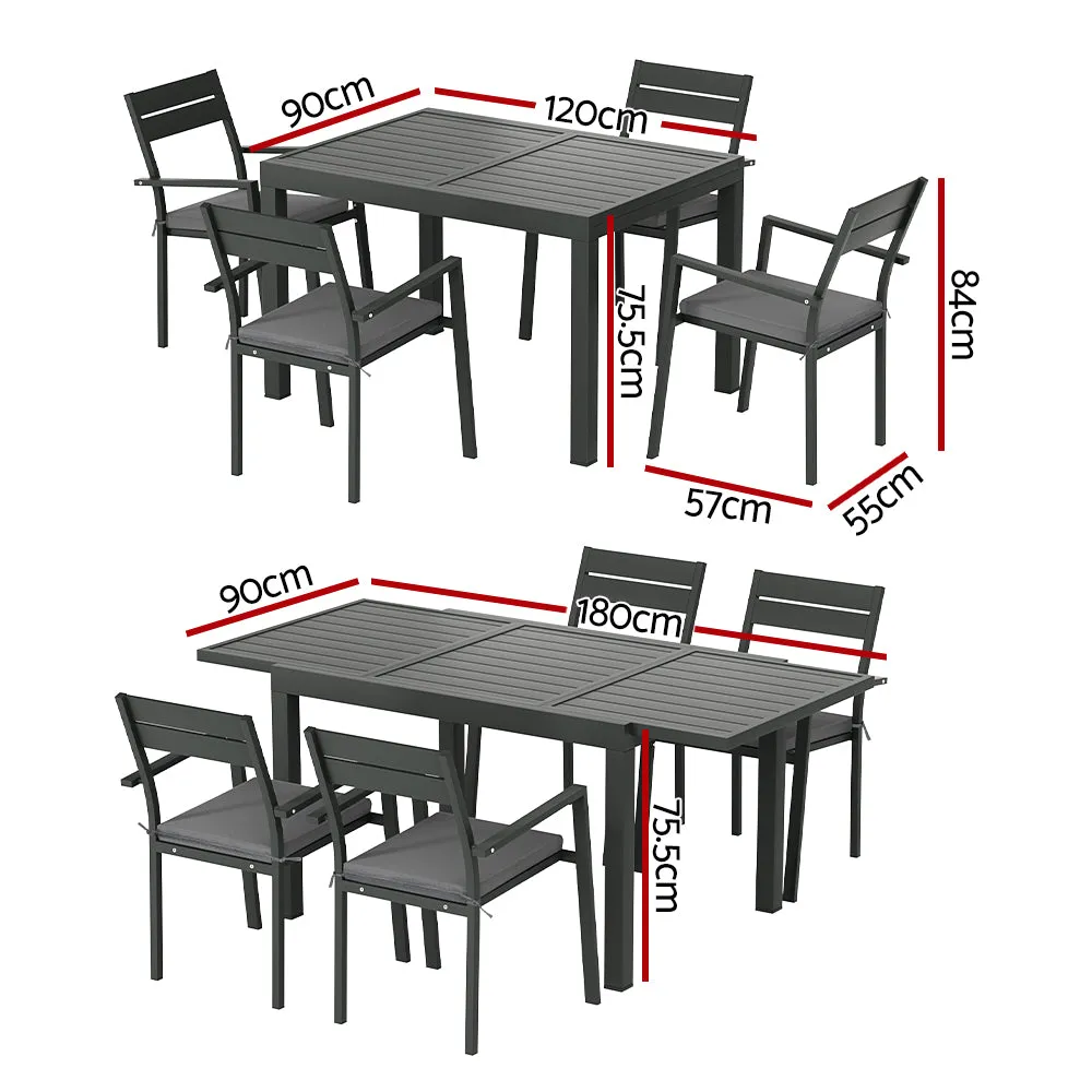5-Piece Extendable Outdoor Dining Set, Aluminum, Black - Gardeon