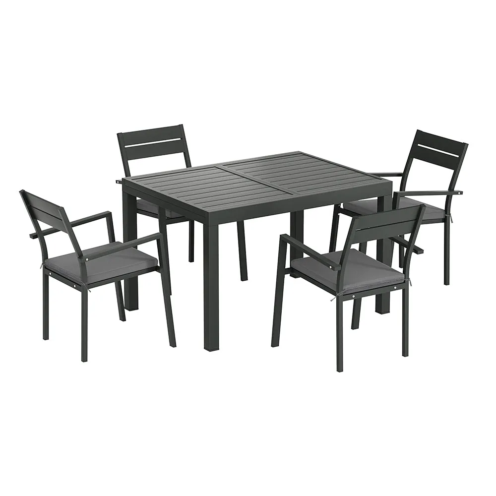 5-Piece Extendable Outdoor Dining Set, Aluminum, Black - Gardeon