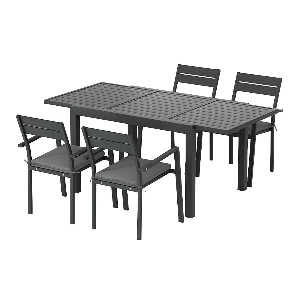 5-Piece Extendable Outdoor Dining Set, Aluminum, Black - Gardeon
