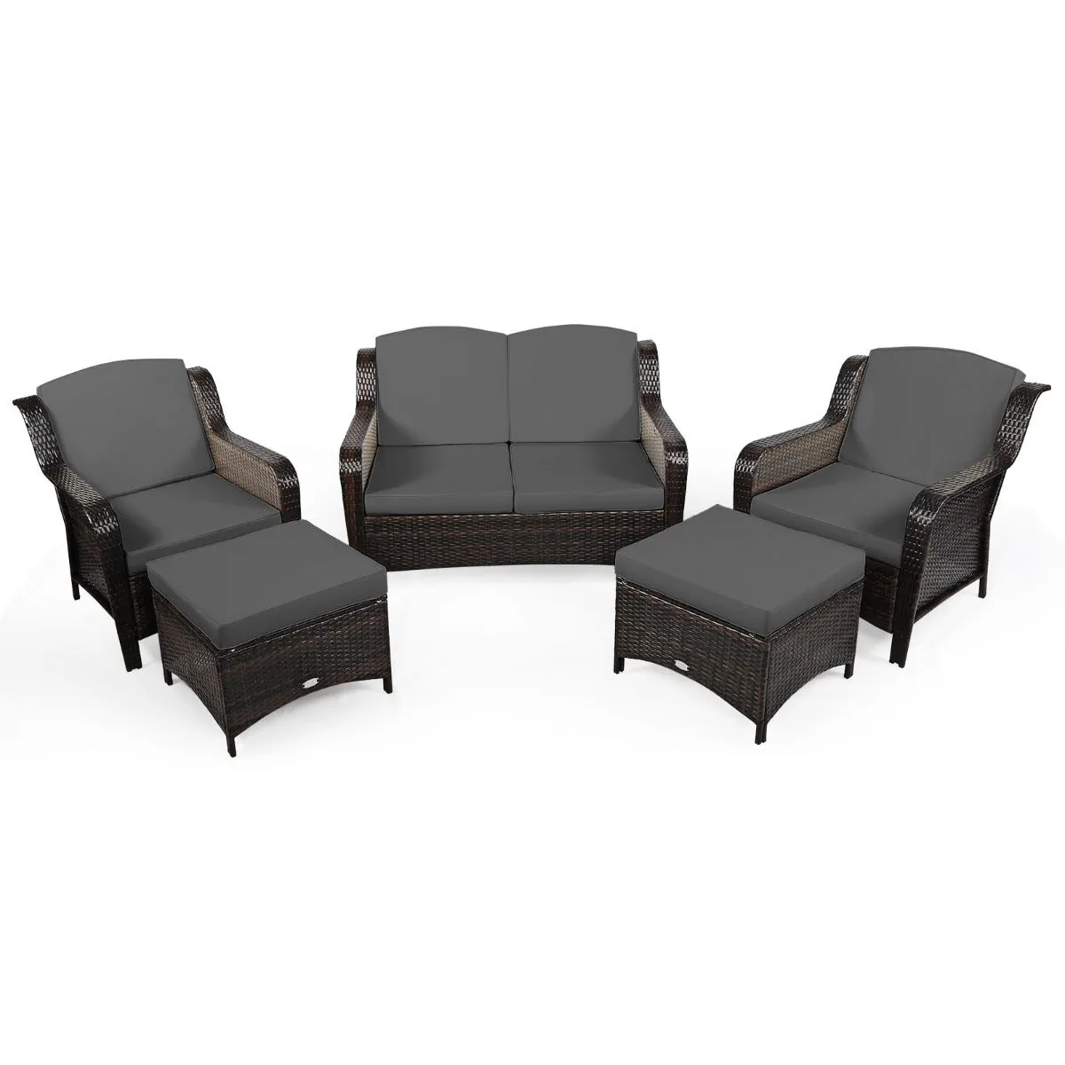 5 Pieces Patio Furniture Set with Removable Cushions and Strong Frame