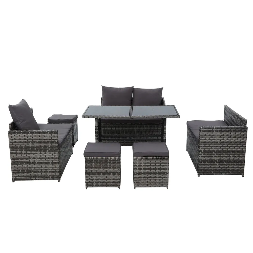9-Seater UV-Resistant Wicker Outdoor Sofa Dining Set Gardeon