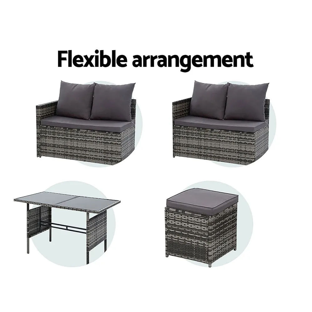 9-Seater UV-Resistant Wicker Outdoor Sofa Dining Set Gardeon