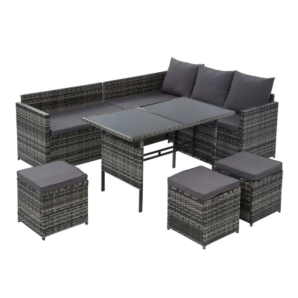 9-Seater UV-Resistant Wicker Outdoor Sofa Dining Set Gardeon