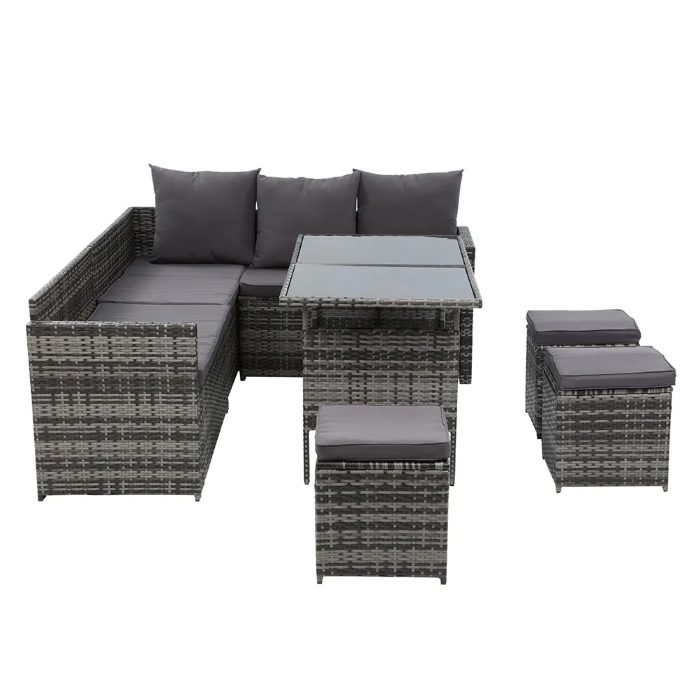 9-Seater UV-Resistant Wicker Outdoor Sofa Dining Set Gardeon