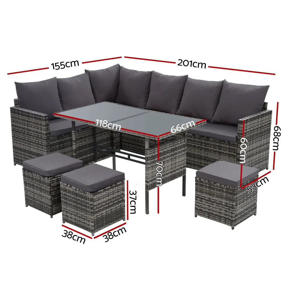 9-Seater UV-Resistant Wicker Outdoor Sofa Dining Set Gardeon