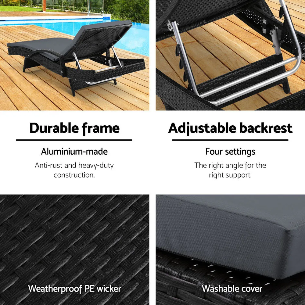 Adjustable 2PC Wicker Sun Lounge Set, UV Resistant, Gardeon