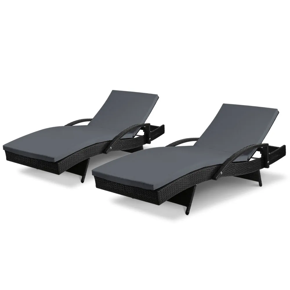 Adjustable 2PC Wicker Sun Lounge Set, UV Resistant, Gardeon