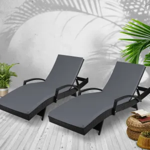 Adjustable 2PC Wicker Sun Lounge Set, UV Resistant, Gardeon
