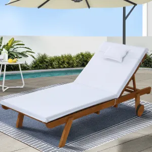Adjustable Wooden Sun Lounge with Tray & Cushion - Gardeon