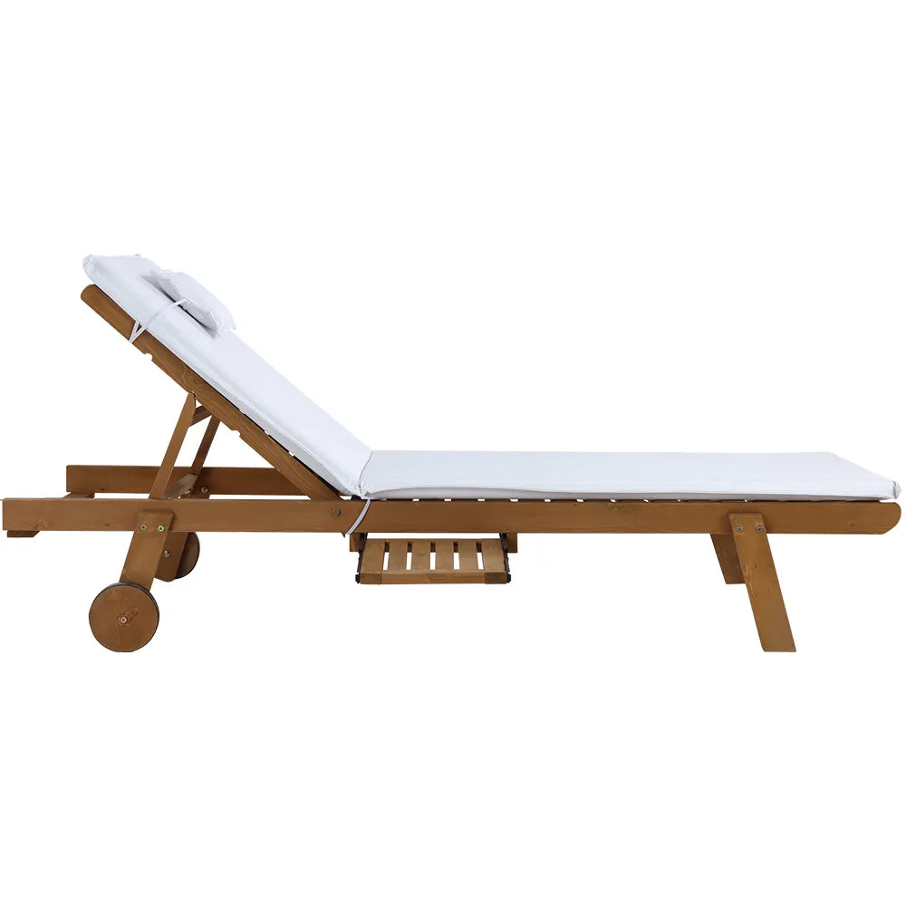 Adjustable Wooden Sun Lounger Set with Wheels - Gardeon