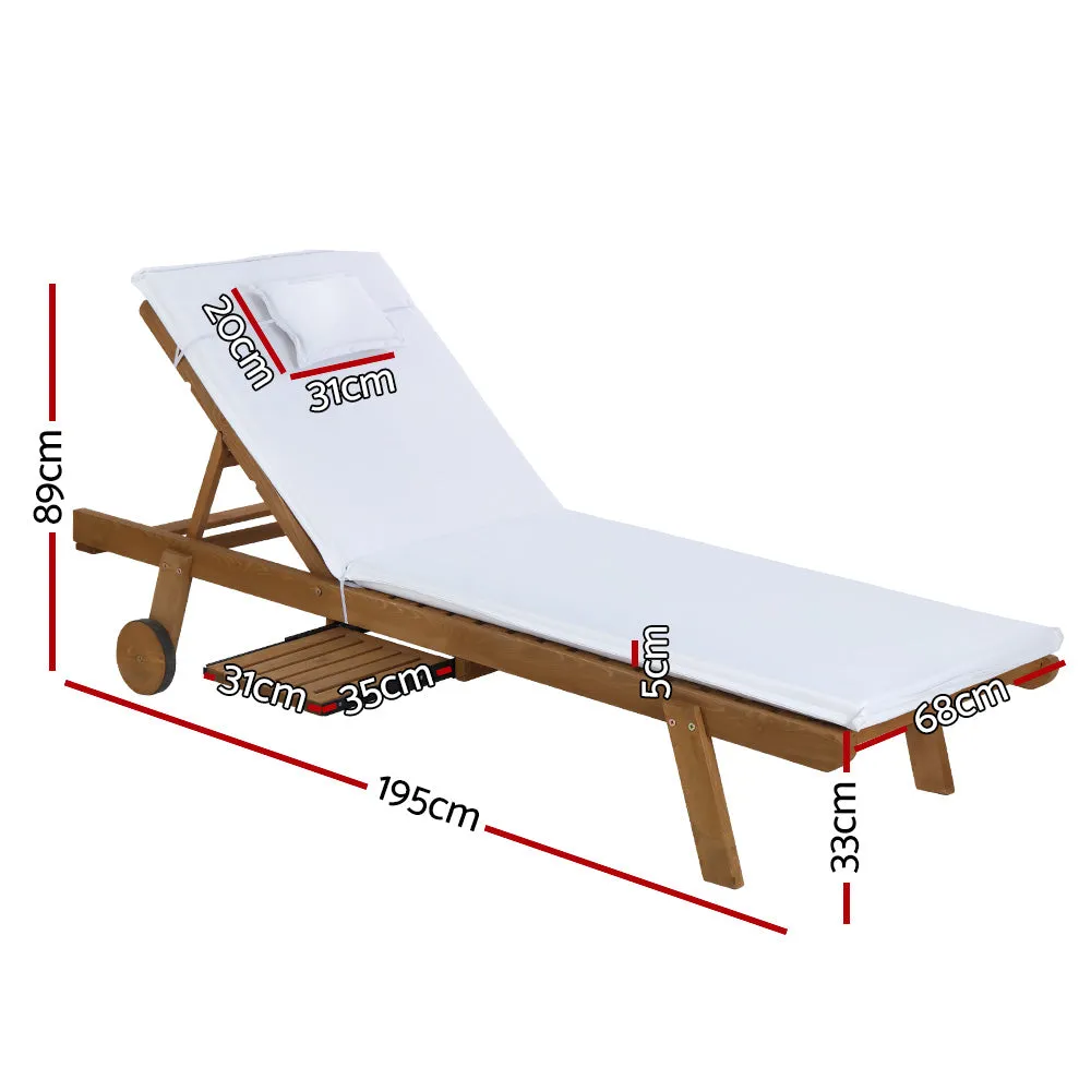 Adjustable Wooden Sun Lounger Set with Wheels - Gardeon