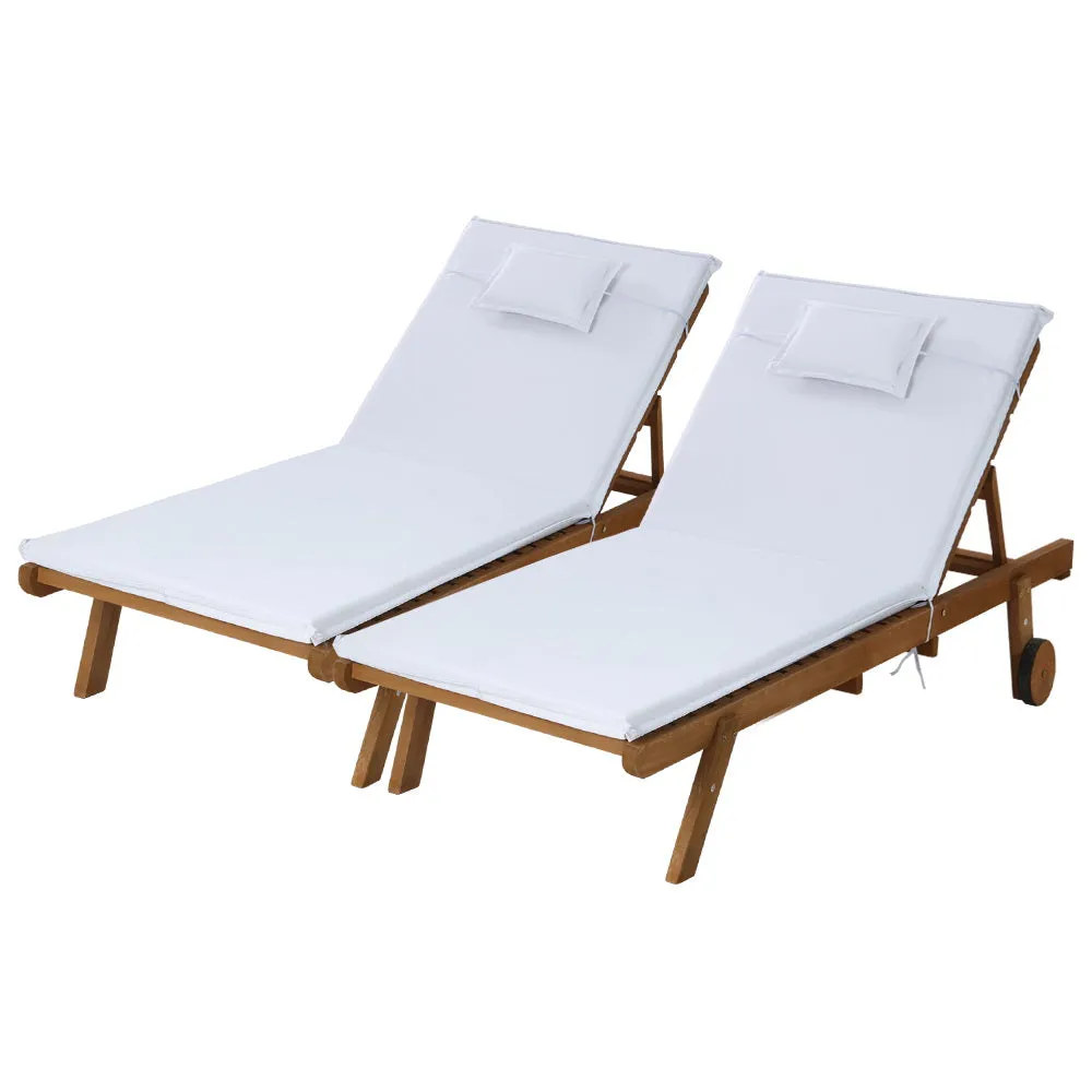Adjustable Wooden Sun Lounger Set with Wheels - Gardeon