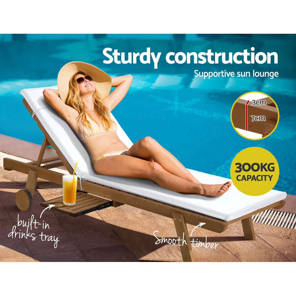 Adjustable Wooden Sun Lounger Set with Wheels - Gardeon