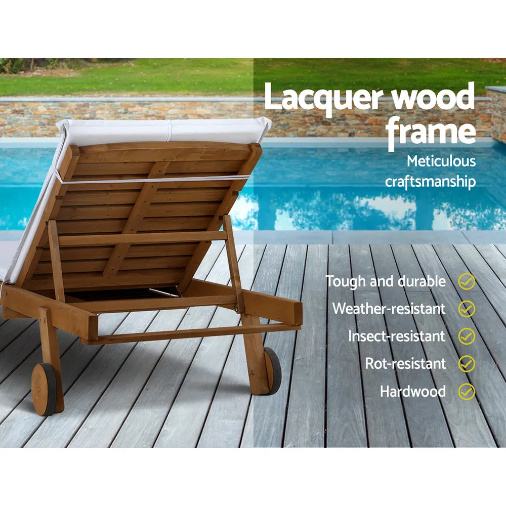 Adjustable Wooden Sun Lounger Set with Wheels - Gardeon
