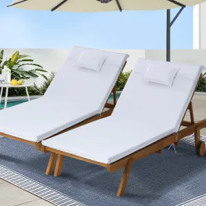 Adjustable Wooden Sun Lounger Set with Wheels - Gardeon