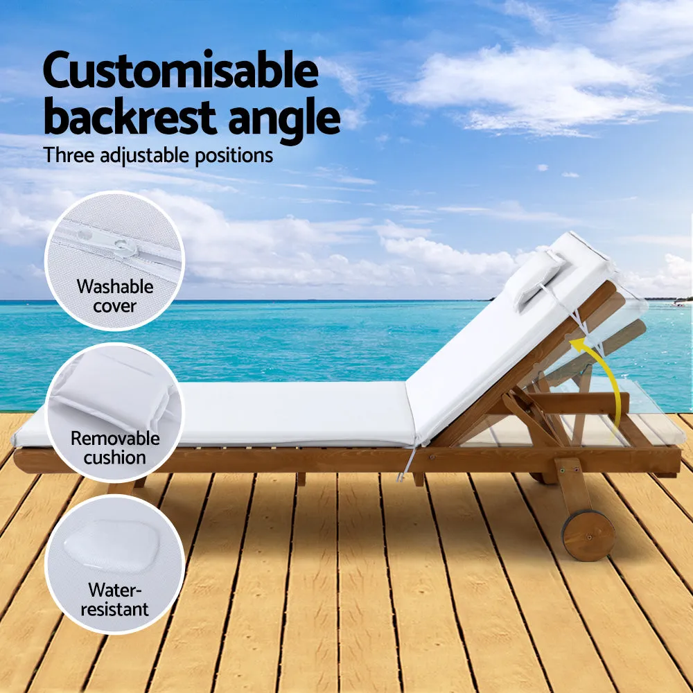 Adjustable Wooden Sun Lounger Set with Wheels - Gardeon