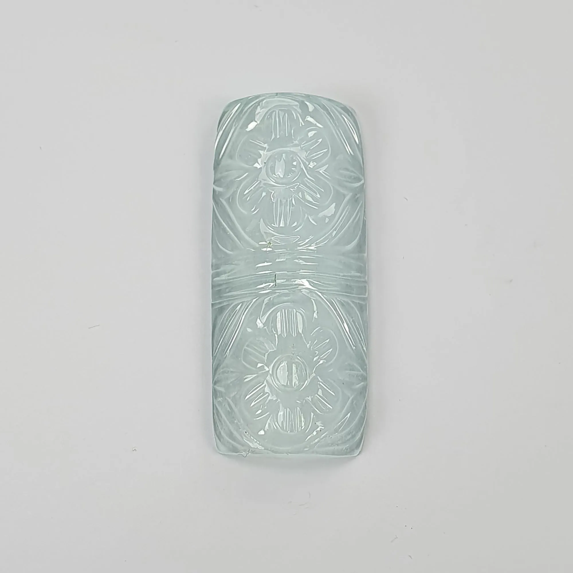 AQUAMARINE Gemstone Carving : 35.80cts Natural Untreated Blue Aquamarine Hand Carved Cushion Shape 37*16mm