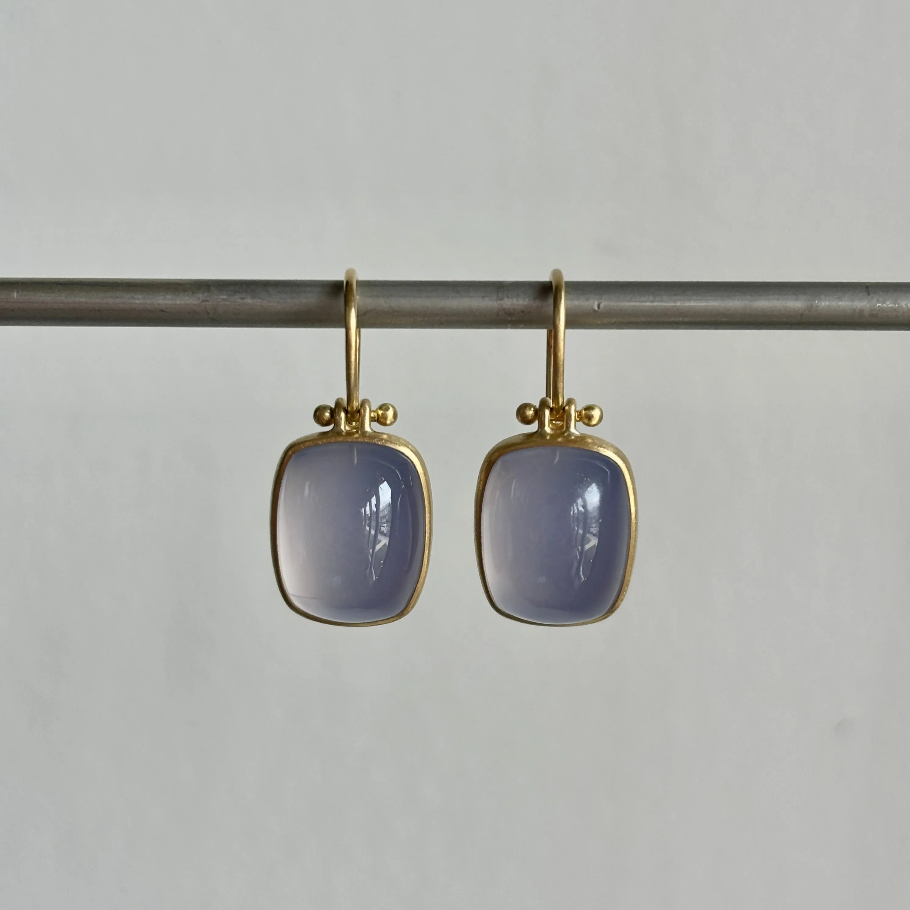 Blue Chalcedony Rectangle Cushion Earrings