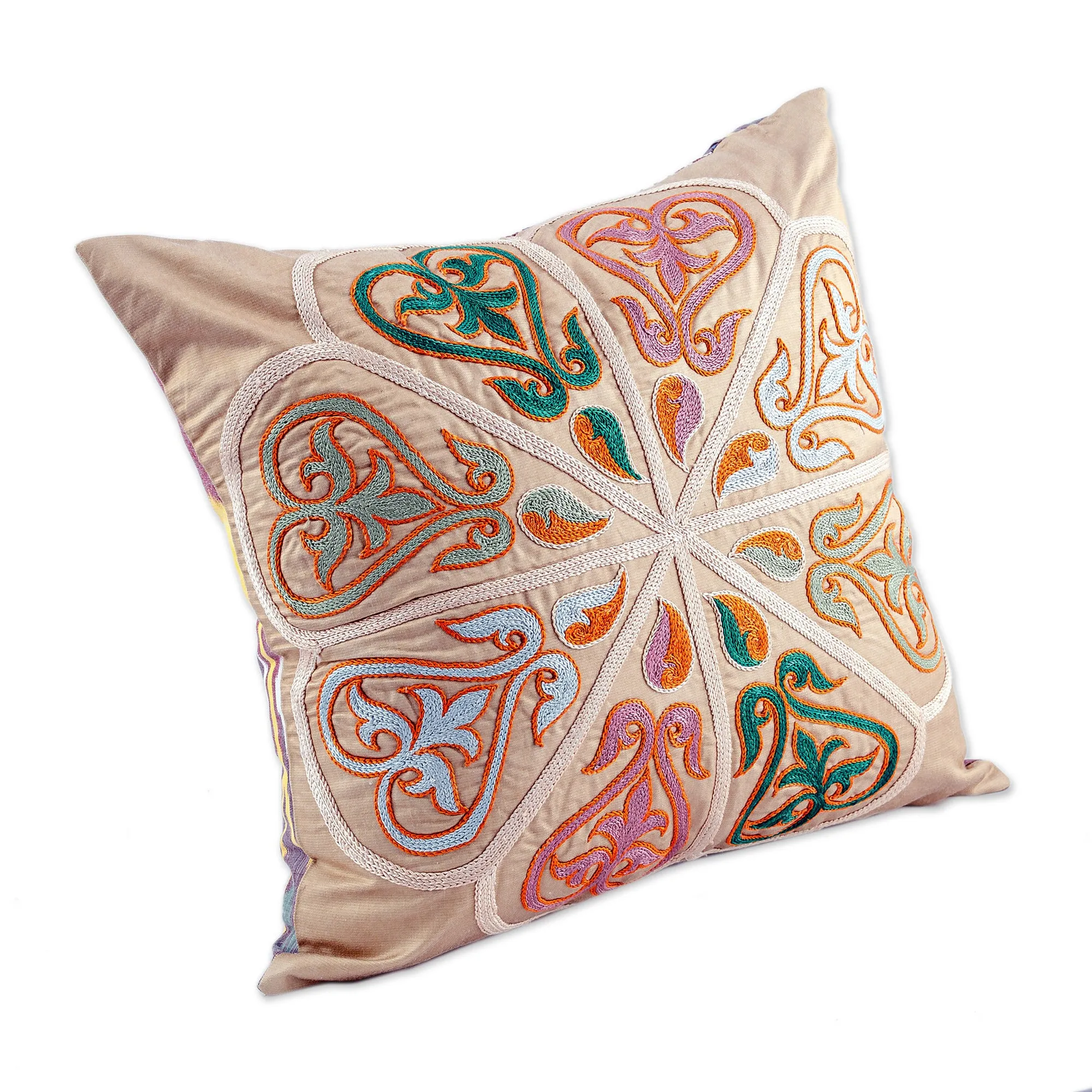Classic Embroidered Silk Blend Cushion Cover from Uzbekistan - Royal Union | NOVICA