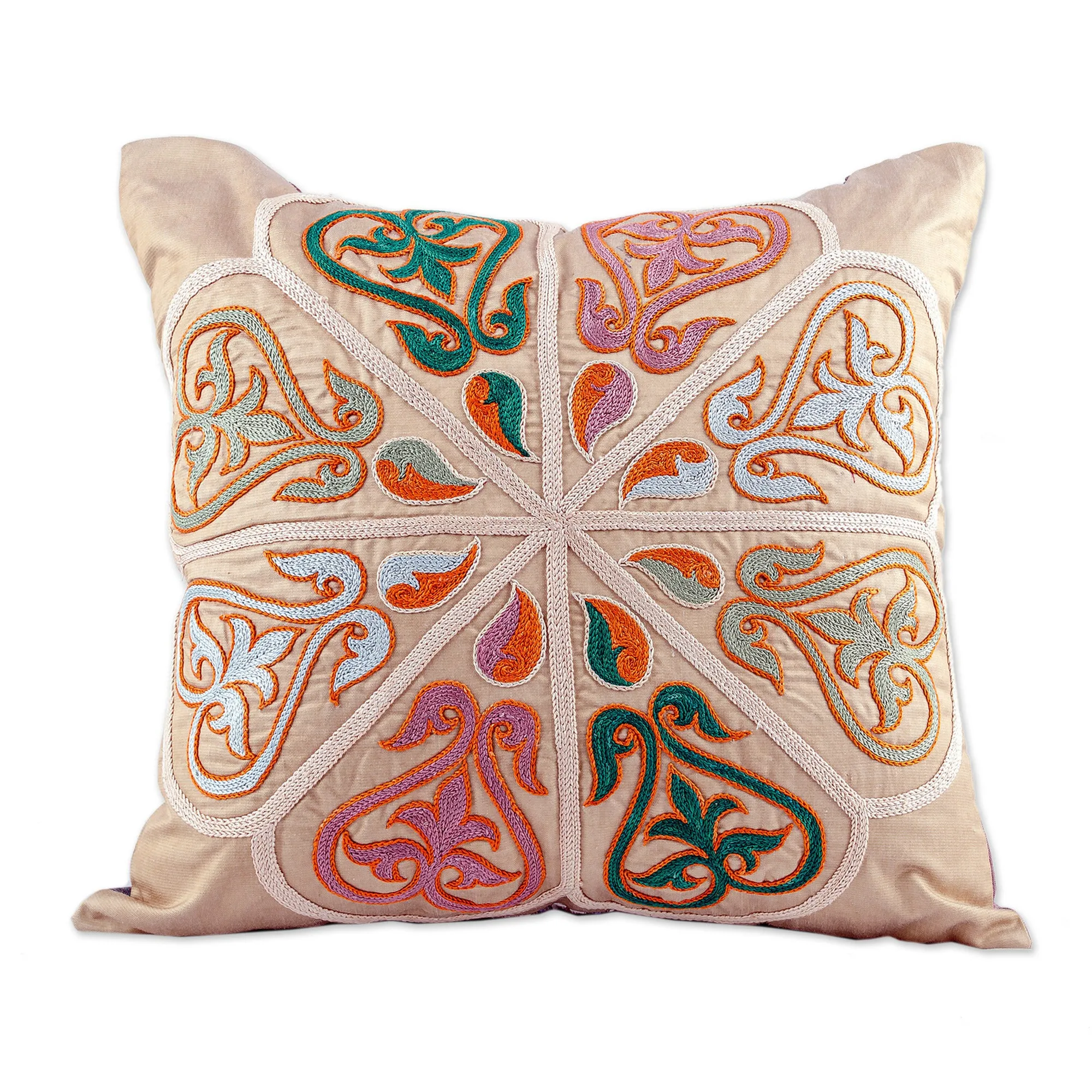 Classic Embroidered Silk Blend Cushion Cover from Uzbekistan - Royal Union | NOVICA