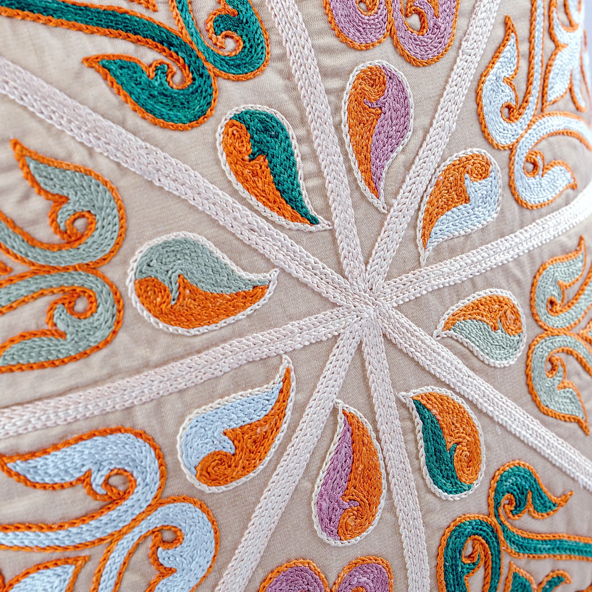 Classic Embroidered Silk Blend Cushion Cover from Uzbekistan - Royal Union | NOVICA