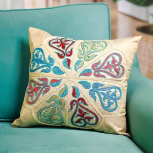 Classic Embroidered Silk Blend Cushion Cover in Bright Hues - Enchanting Union | NOVICA