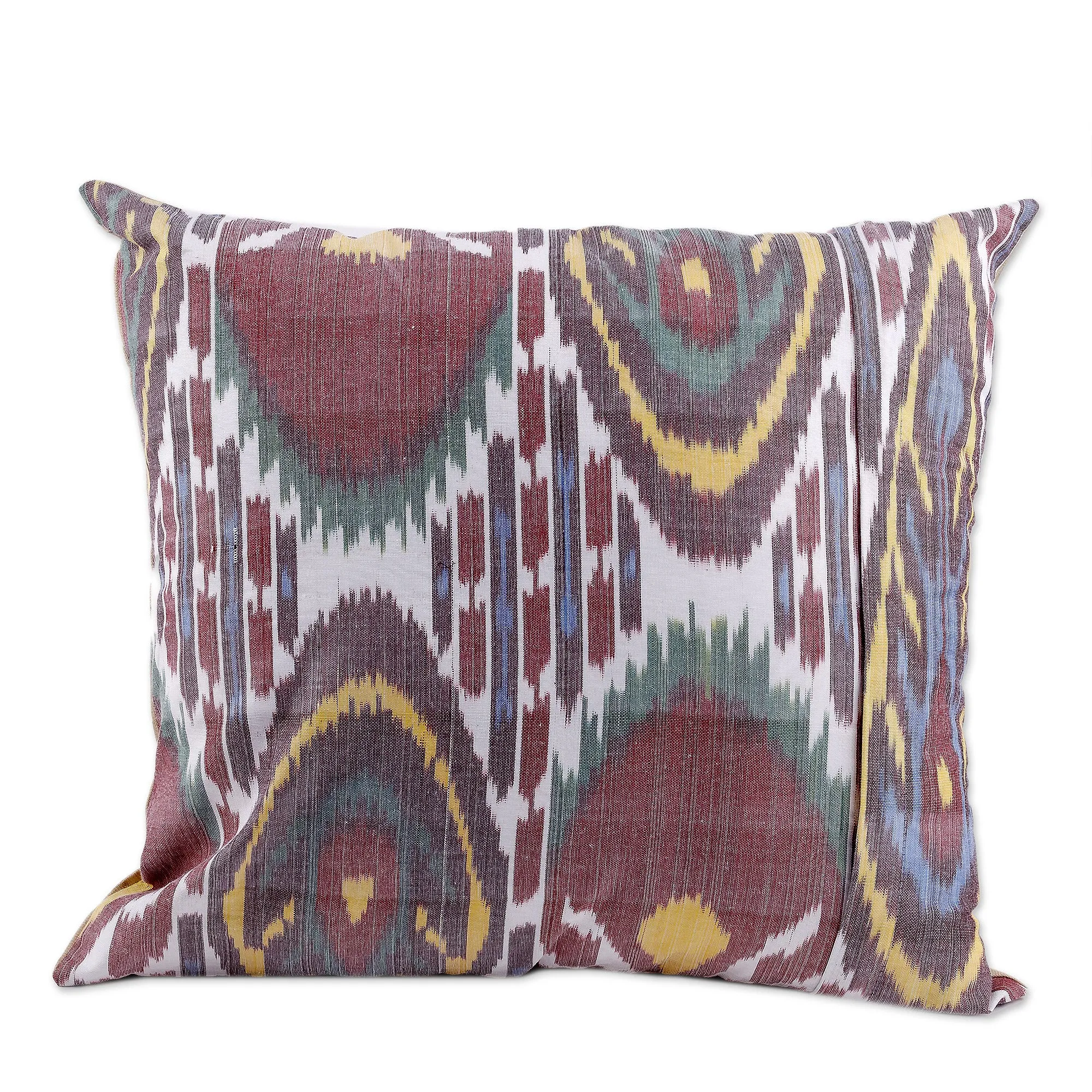 Classic Embroidered Silk Blend Cushion Cover in Bright Hues - Enchanting Union | NOVICA
