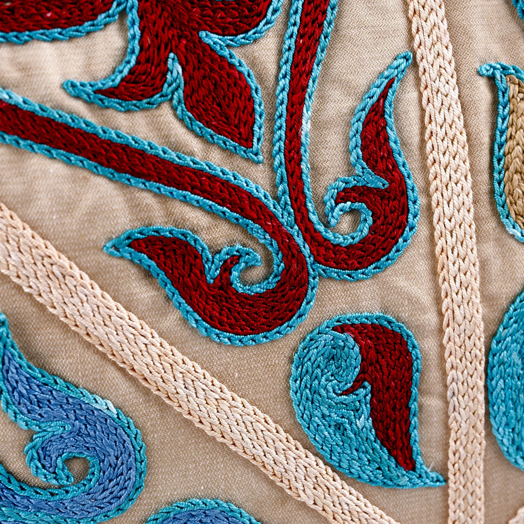 Classic Embroidered Silk Blend Cushion Cover in Bright Hues - Enchanting Union | NOVICA