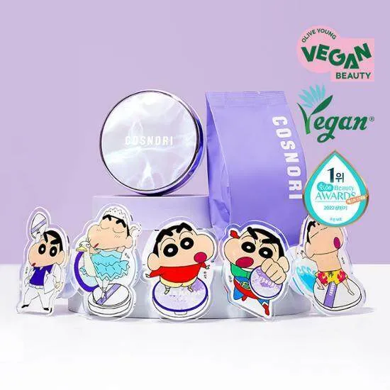 COSNORI x Crayon Shin-Chan Panthenol Barrier Vegan Cushion SPF 50  PA     Special Set [Refill   Zzanggu Tok] (02 Beige) 韩国 COSNORI X 蜡笔小新水光气垫套装 (02 中米色) 12g 12g