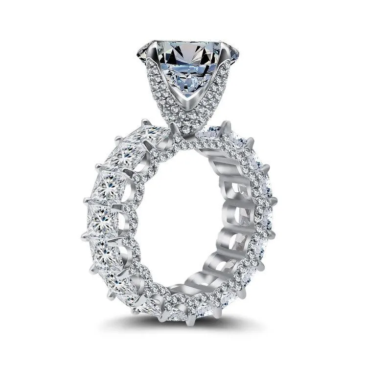 Cushion Cut Eternity Sterling Silver Engagement Ring