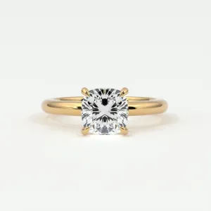 Cushion Cut Pave Diamond Hidden Halo, Gold Band