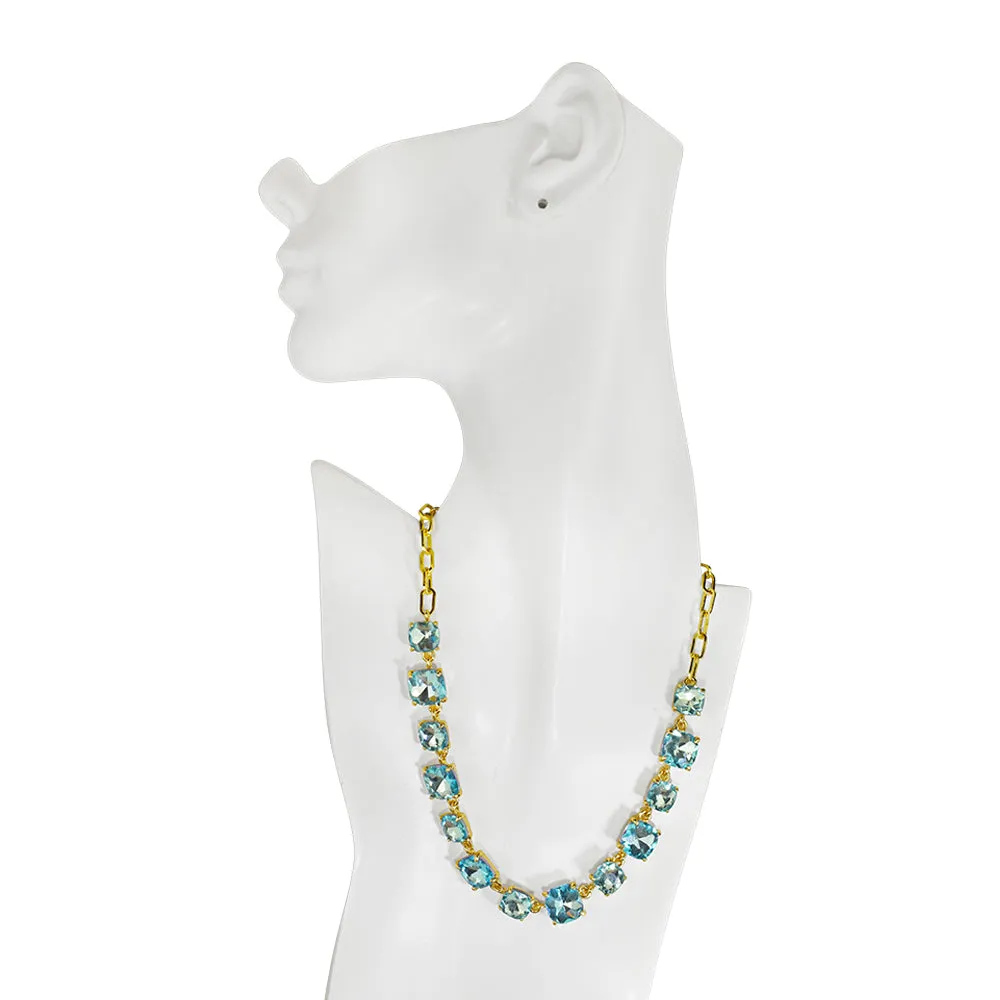 Day Dreamer Crystal Cushion Cut Necklace (Goldtone/Lt. Aqua AB)