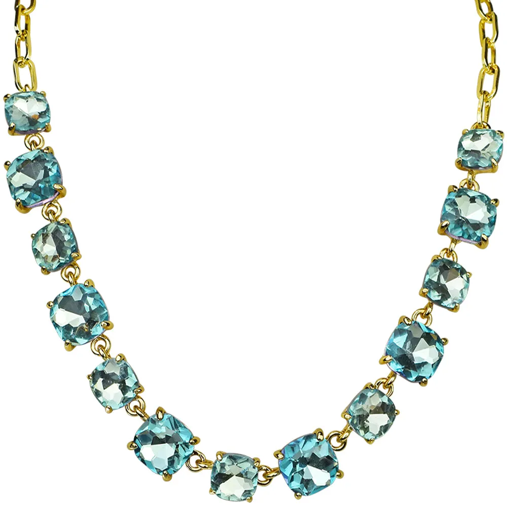 Day Dreamer Crystal Cushion Cut Necklace (Goldtone/Lt. Aqua AB)