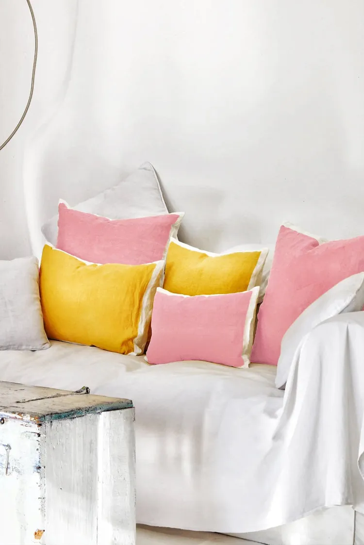 Hand Painted Linen Cushion in Mustard Yellow, 60cm x 40cm