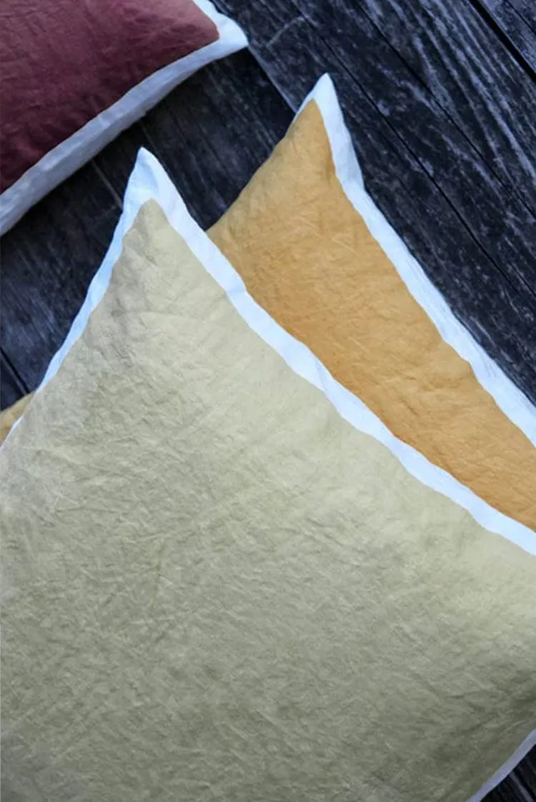 Hand Painted Linen Cushion in Mustard Yellow, 60cm x 40cm