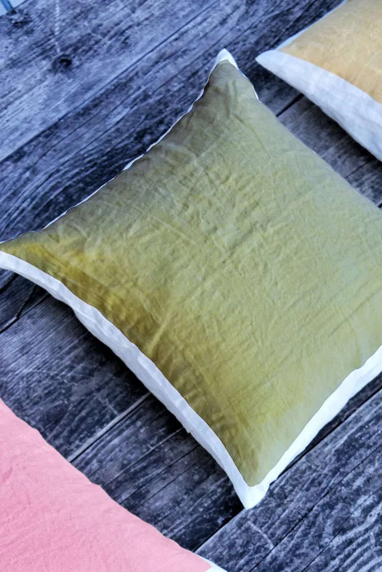 Hand Painted Linen Cushion in Mustard Yellow, 60cm x 40cm