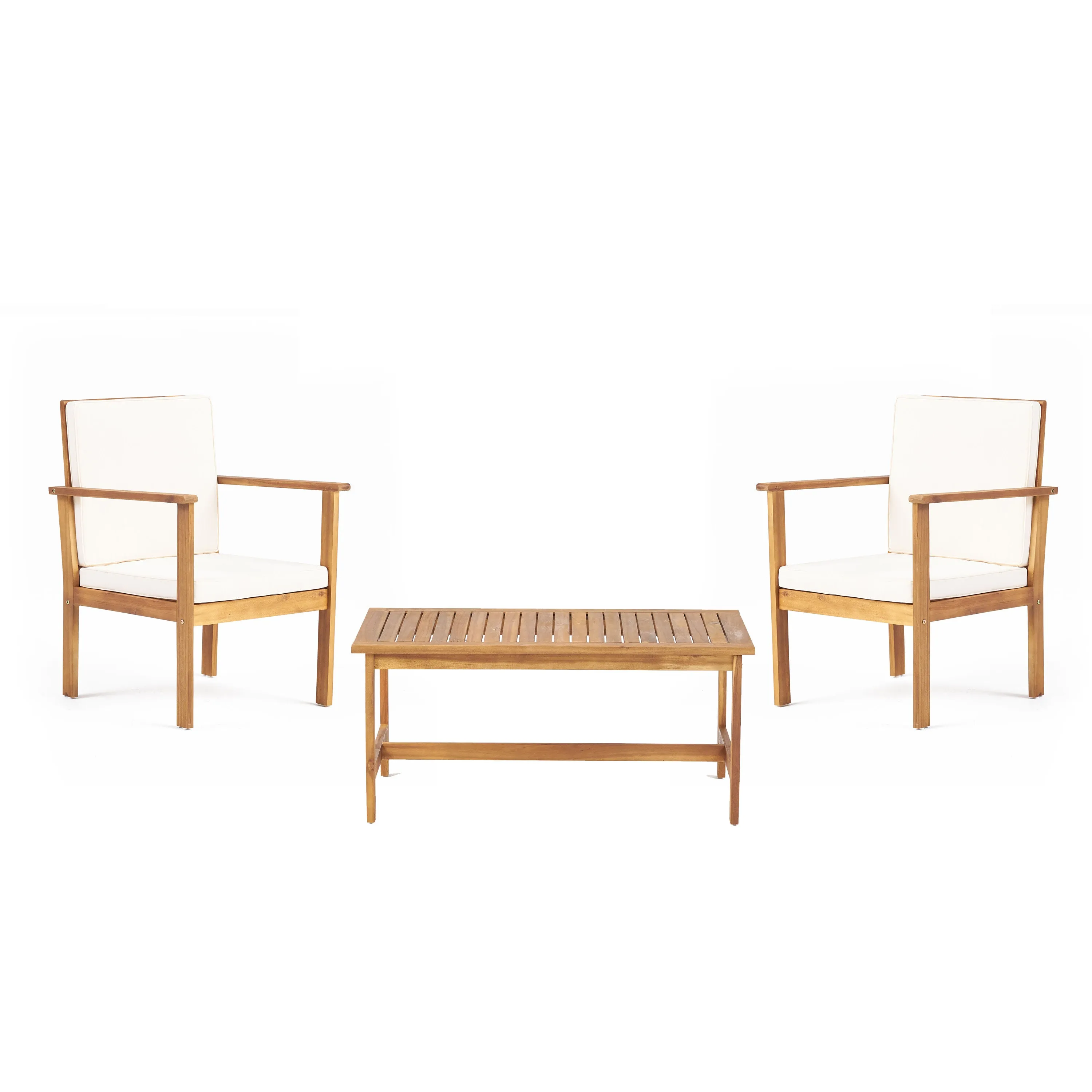 Harvey Outdoor Acacia Wood Club Chair and Coffee Table Set with Cushions