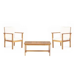 Harvey Outdoor Acacia Wood Club Chair and Coffee Table Set with Cushions
