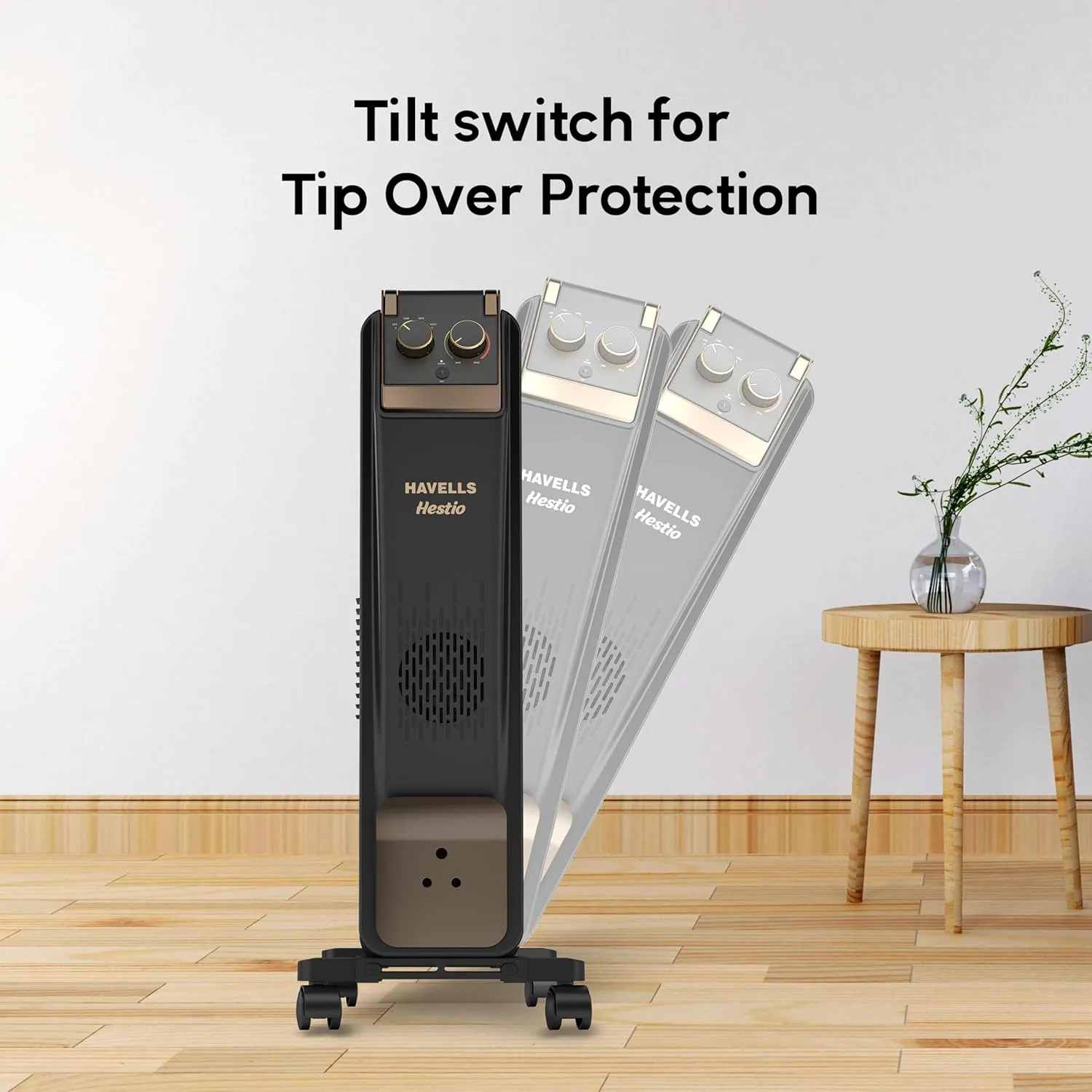 Havells 13 Fin Hestio Straight Fin OFR | 2900 Watt, Thermostatic heat control with 3 power settings & PTC fan control | Superior grade oil for long-lasting heat | (Black)