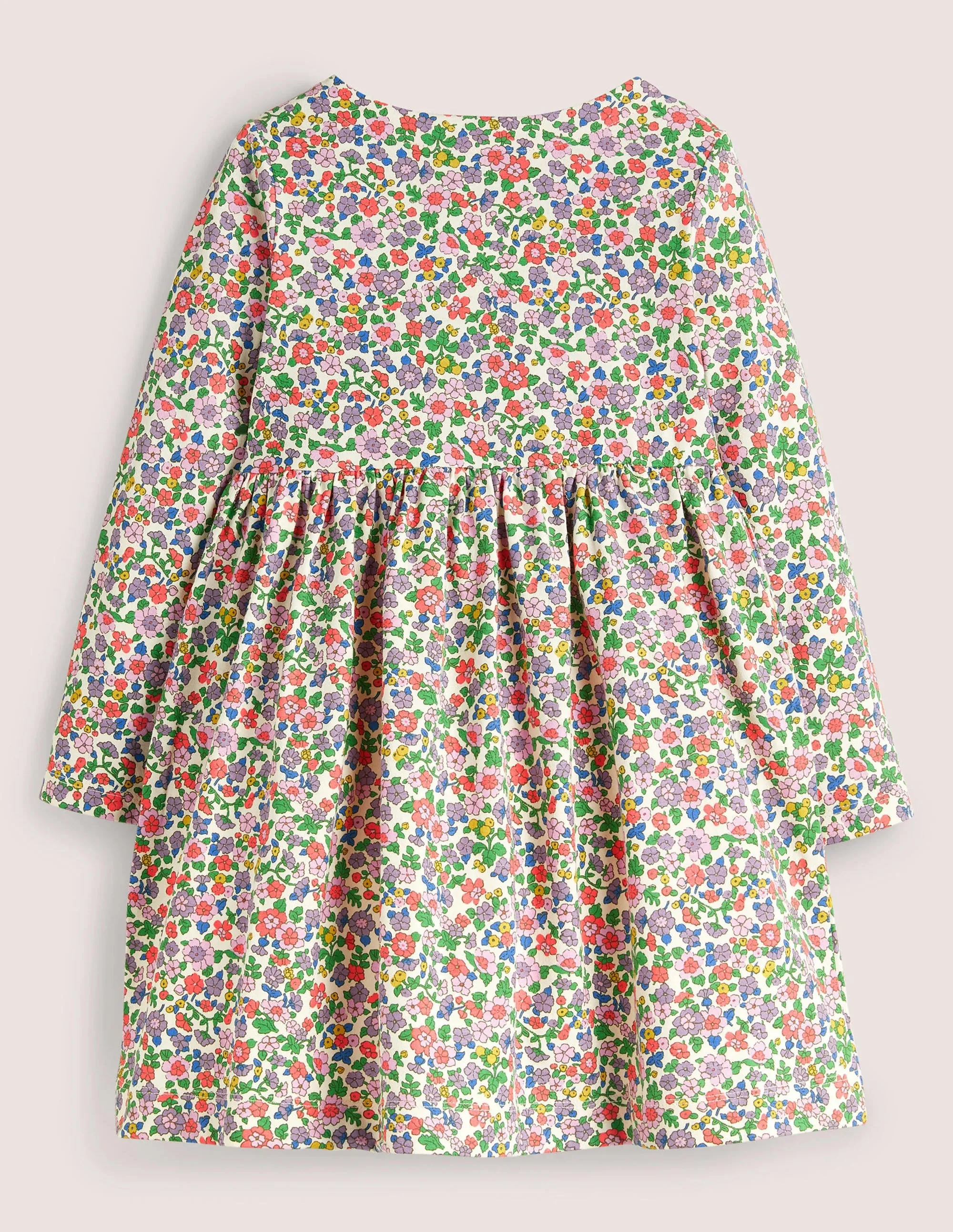 Long Sleeve Fun Jersey Dress-Ivory/Aster Purple Floral