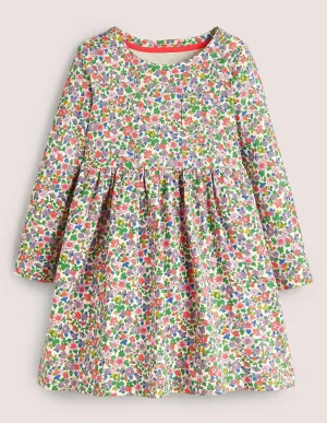 Long Sleeve Fun Jersey Dress-Ivory/Aster Purple Floral
