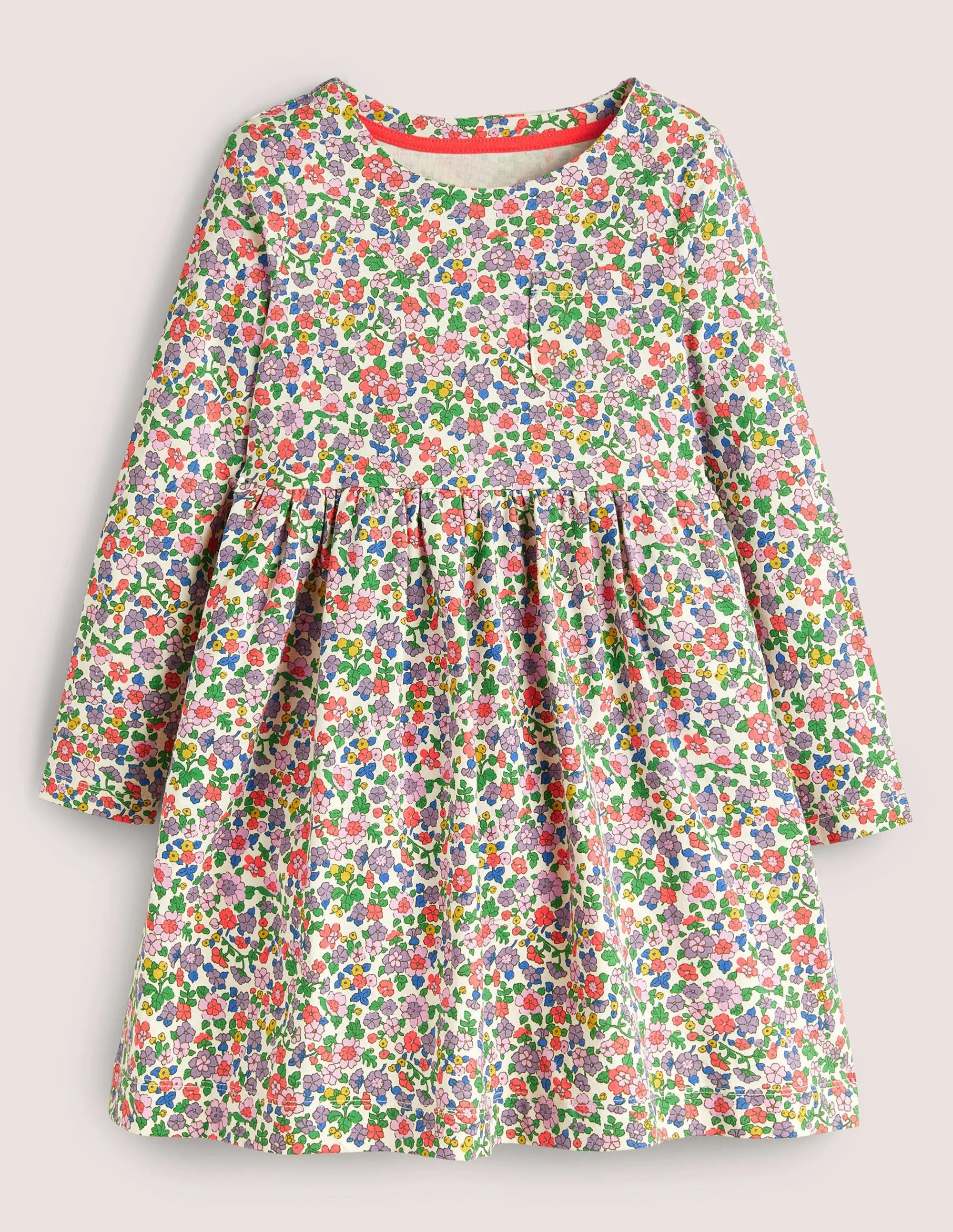 Long Sleeve Fun Jersey Dress-Ivory/Aster Purple Floral